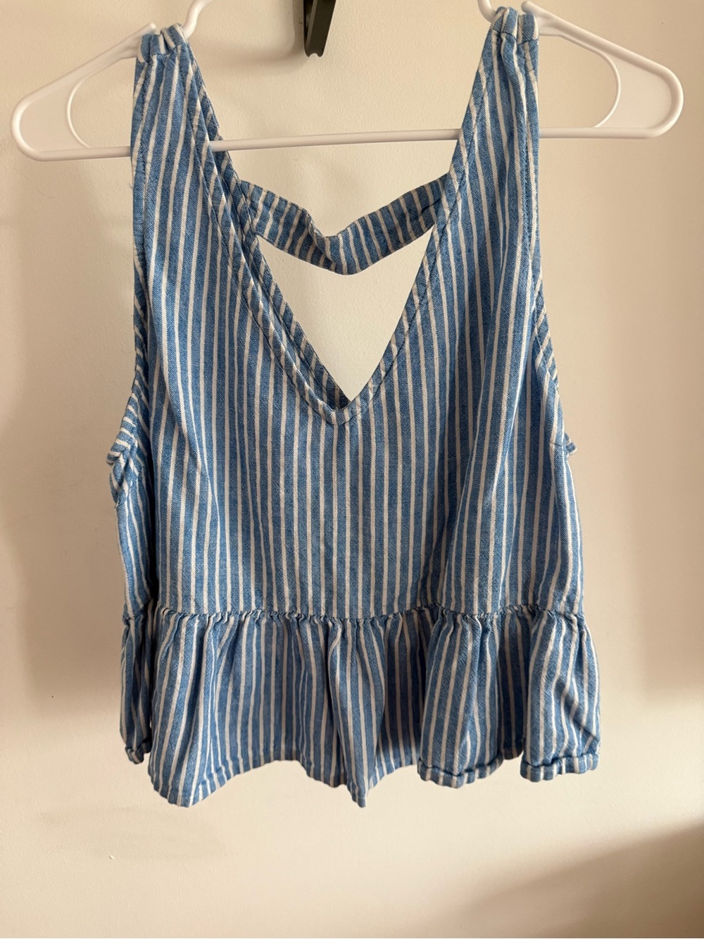 Women's Blue & White Striped Peplum Tank Top